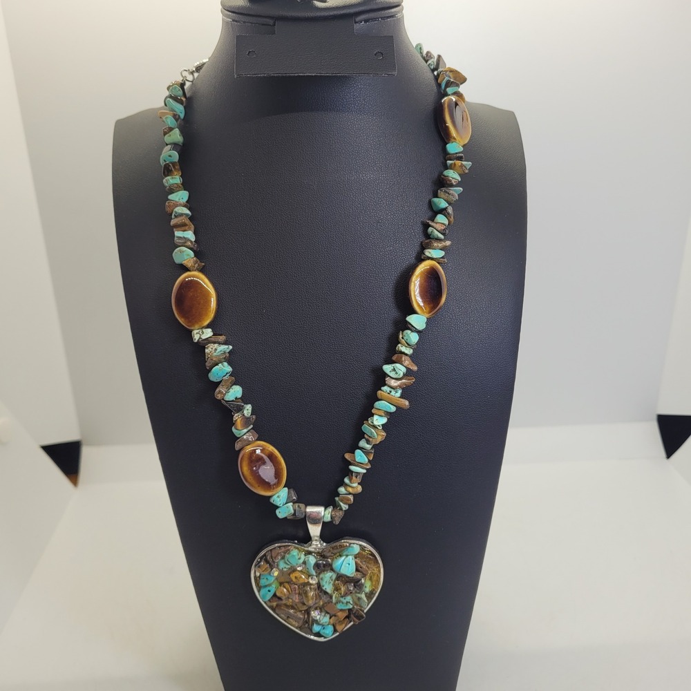 Necklace‎ Blue Stone Heart Pendant Boho Southwestern Jewelry